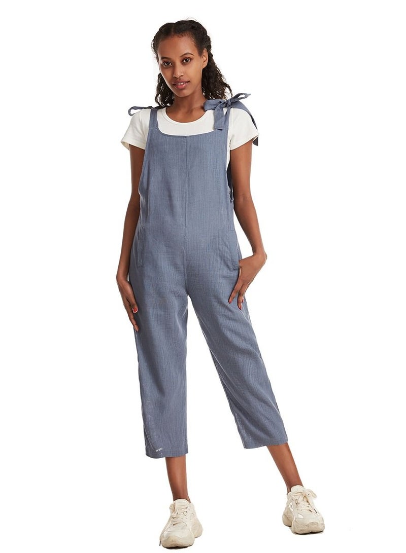 Loquat Women's Solid Color Loose suspender trousers Jumpsuit pants Dusty Blue  - Image 1