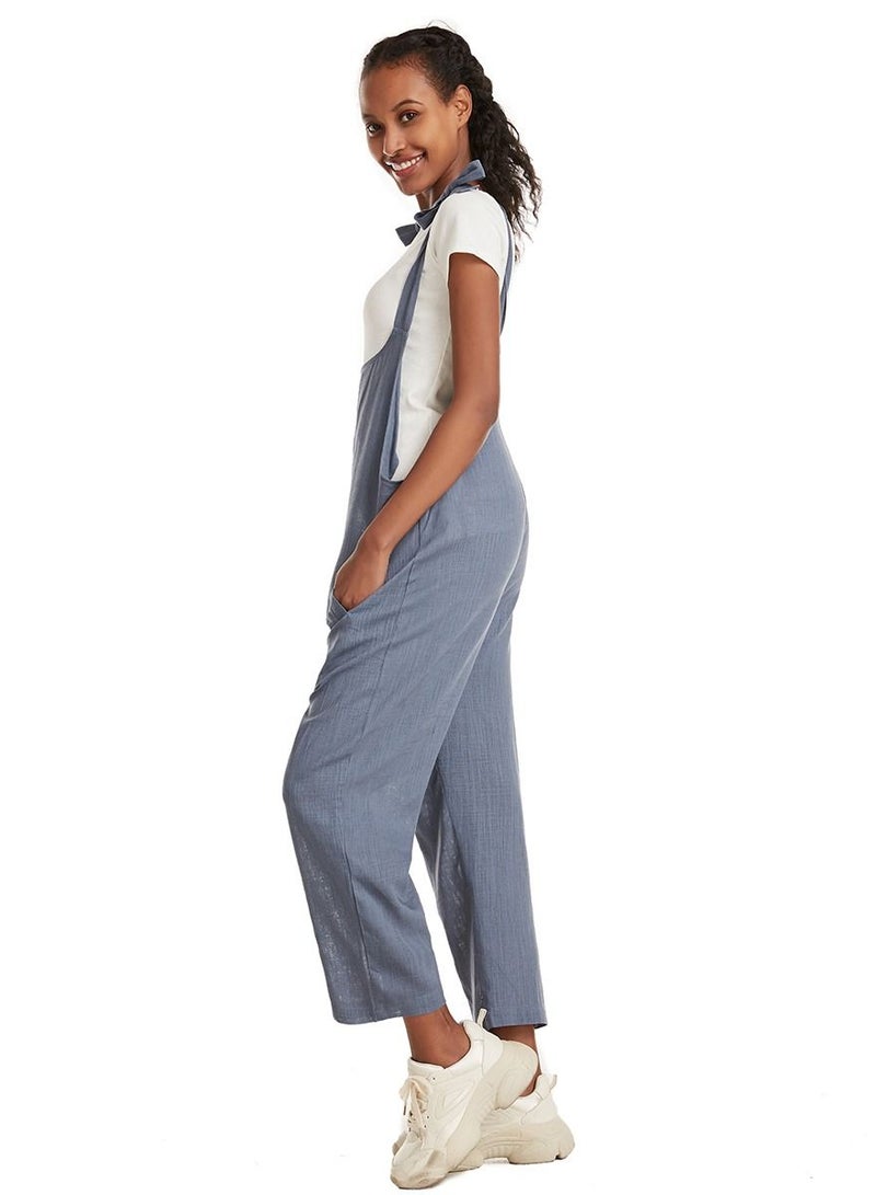 Loquat Women's Solid Color Loose suspender trousers Jumpsuit pants Dusty Blue  - Image 2