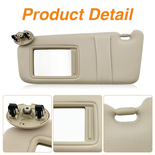 State Warehouse Left Driver Side Sun Visor Fit for 2007 2008 2009 2010 2011 Toyota Camry Without Sunroof and Light-Beige - Image 2