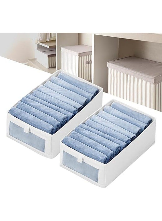 Hihonor Wardrobe Clothes Organizer, 2pcs Jeans Storage Box, Visible Drawer Organizers for Clothing, Foldable Closet Storage Basket, Washable Drawer Box for Clothing, T-Shirt, Pants, Toys & Books (2Pcs)  - Image 1