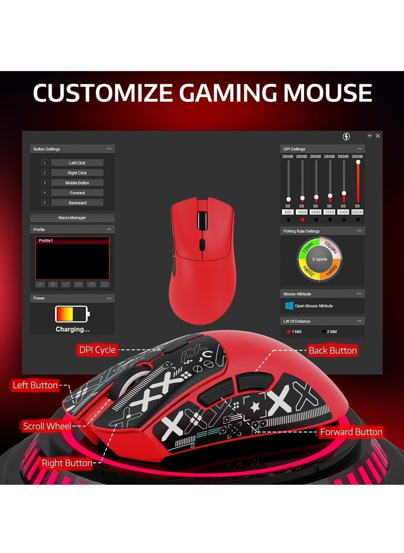Attack Shark - R1 59g Superlight Mouse with Ribbon, Wireless/Wired BT/2.4G Gaming Mouse, 6 DPI Adjustable up to 18000, 65 Hour Battery - Image 1