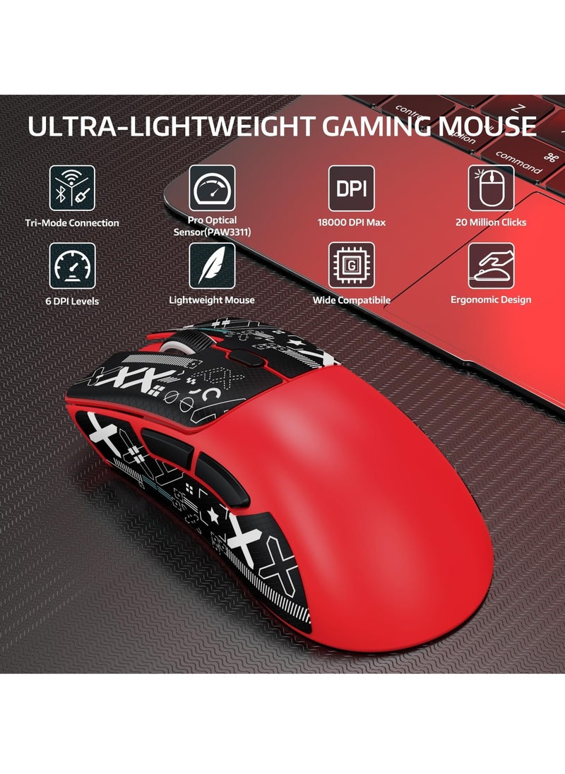 Attack Shark - R1 59g Superlight Mouse with Ribbon, Wireless/Wired BT/2.4G Gaming Mouse, 6 DPI Adjustable up to 18000, 65 Hour Battery - Image 1