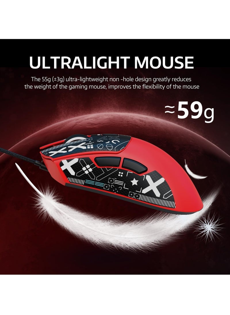 Attack Shark - R1 59g Superlight Mouse with Ribbon, Wireless/Wired BT/2.4G Gaming Mouse, 6 DPI Adjustable up to 18000, 65 Hour Battery - Image 1