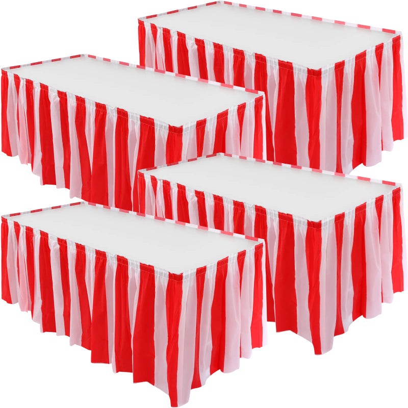 4 Pieces Red White Striped Table Skirt Circus Theme Party Supplies Table Skirt Carnival Table Skirt Decoration for Family Dinner Birthday Party Supplies 165 x 29 Inches