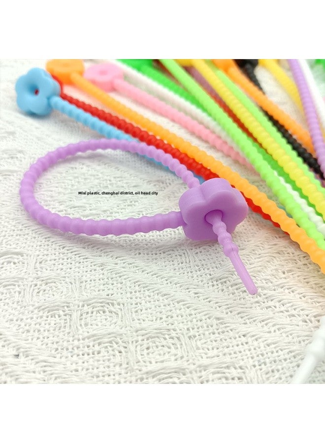 Loquat Flower Star Silicone Cable Tie Data Cable Storage Arrangement Winding Wire Jewelry Pendant Multi-purpose Color Lanyard-Color:210mm Stars (black) - Image 4