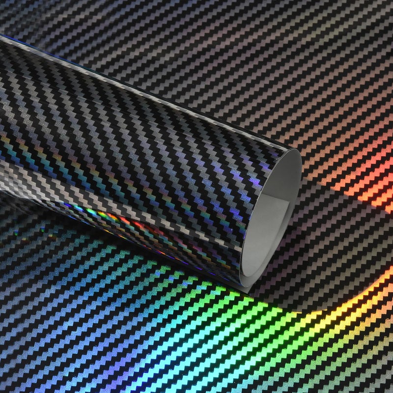 AuMoHall Holographic Laser Forged Carbon Fiber Vinyl Wrap High Gloss Rainbow Silver Color Change Car Body Wrapping Film SelfAdhesive Vehicle Exterior Interior Decorative Film 5984 x 1181 - Image 3