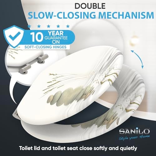 SANILO Wooden Toilet Seat with Soft Close [ROUND] - Decorative, Quiet & Slow Close Molded Wood Seat - With Strong Bumpers & Hinges - Adjustable Fit – Balance - Image 3