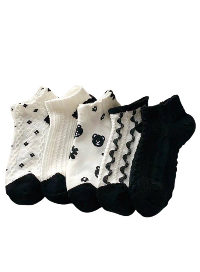 Women's Casual Cotton Socks Set, Short Ankle Socks – Soft and Comfortable Women's Socks – Cotton Sock Set (5 Pairs + 1 Free Gift) – Modern Styles and Multiple Colors - Image 1