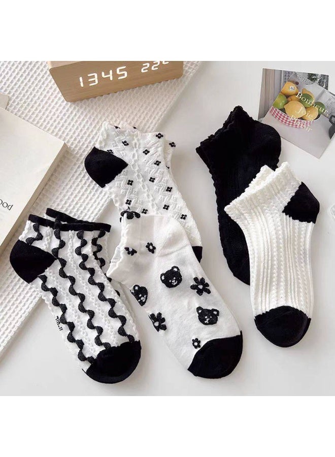 Women's Casual Cotton Socks Set, Short Ankle Socks – Soft and Comfortable Women's Socks – Cotton Sock Set (5 Pairs + 1 Free Gift) – Modern Styles and Multiple Colors - Image 2