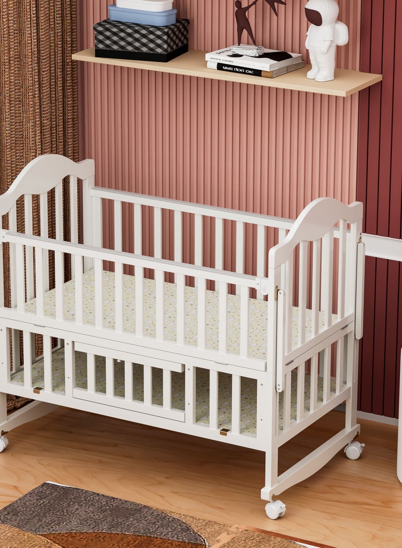 UNIKSAR Convertible Wooden Baby Crib - Adjustable Height Bedside Bassinet with Wheels, Safe & Comfortable Design, Transforms into Study Desk & Side Table - Image 1