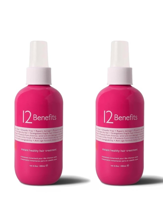 12 Benefits 12 Benefits Instant Healthy Hair Treatment, Leave-In Conditioning, Smoothes Frizz, Strengthens & Repairs, Heat Protection Spray, 6 Fl Oz (Pack of 2)  - Image 1