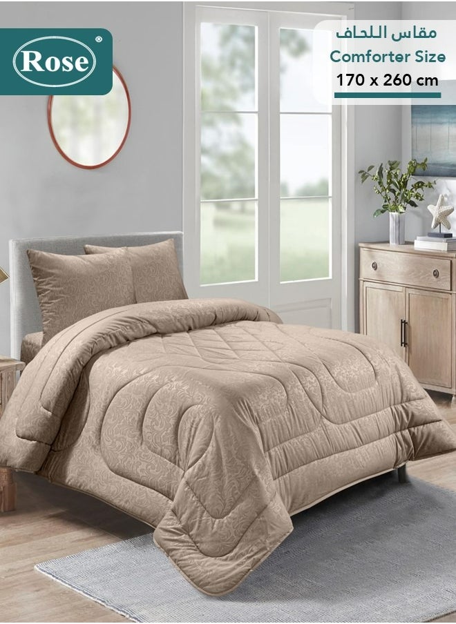 Rose ROSE Luxurious Flory Comforter, Premium Cotton Alternative Microfiber, Set of 4 pieces, Super Soft Cozy Breathable Cooling Lightweight, Extra Twin size 260x170 cm, Mocha  - Image 1