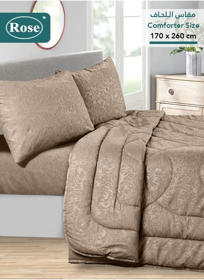 Rose ROSE Luxurious Flory Comforter, Premium Cotton Alternative Microfiber, Set of 4 pieces, Super Soft Cozy Breathable Cooling Lightweight, Extra Twin size 260x170 cm, Mocha  - Image 2