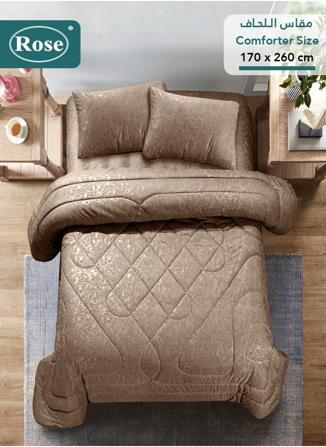 Rose ROSE Luxurious Flory Comforter, Premium Cotton Alternative Microfiber, Set of 4 pieces, Super Soft Cozy Breathable Cooling Lightweight, Extra Twin size 260x170 cm, Mocha  - Image 3