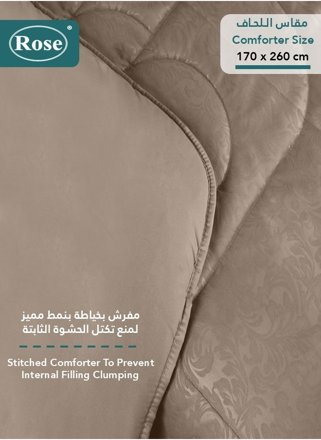 Rose ROSE Luxurious Flory Comforter, Premium Cotton Alternative Microfiber, Set of 4 pieces, Super Soft Cozy Breathable Cooling Lightweight, Extra Twin size 260x170 cm, Mocha  - Image 4