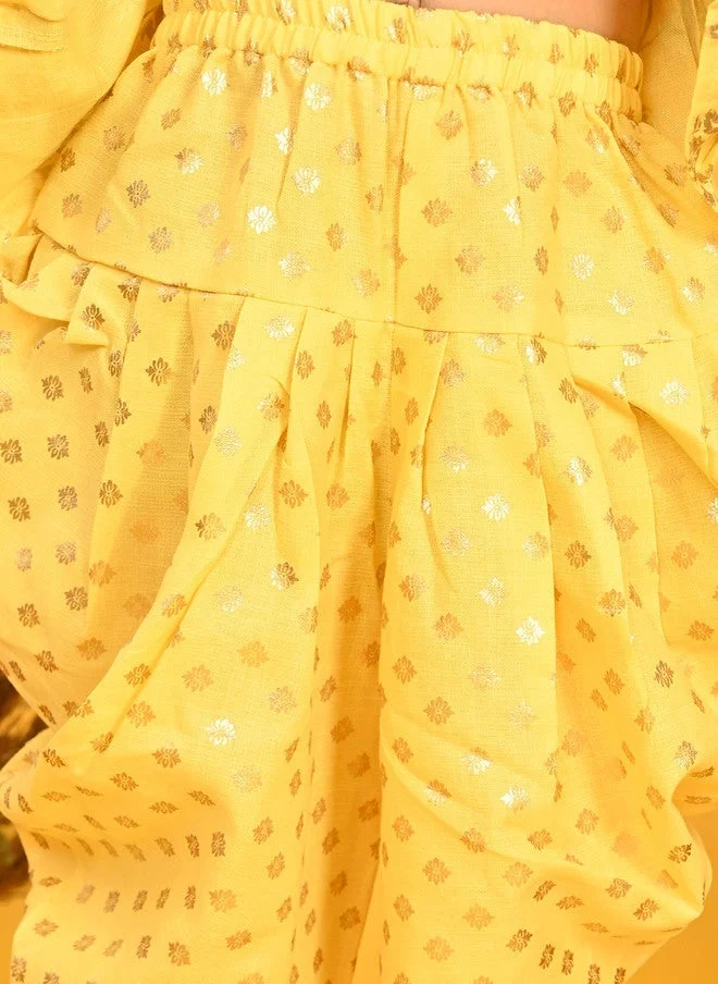 Saka Designs Floral Printed Yellow Kurta with Dhoti Pants for Girls