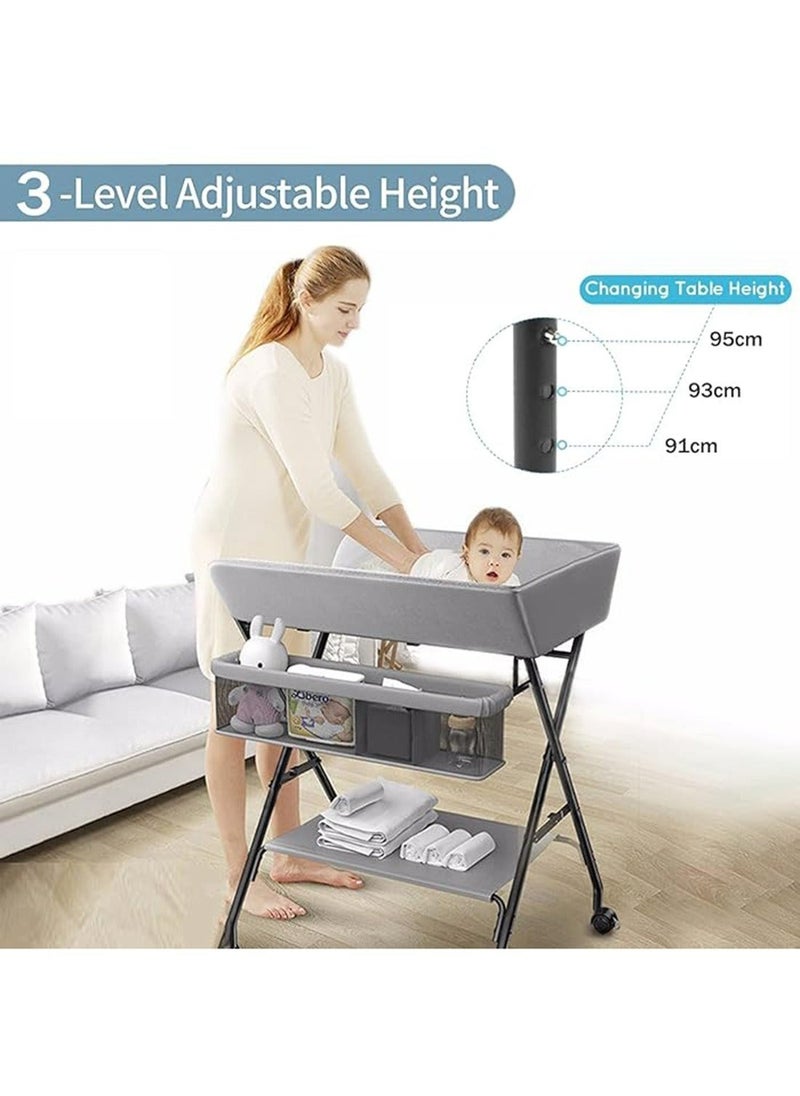 Meiyilan - Portable Foldable Baby Changing Table, Mobile Changing Table, Baby Care Mobile, Diaper Organizer, Portable Folding Adjustable Height Changing Table - Image 1