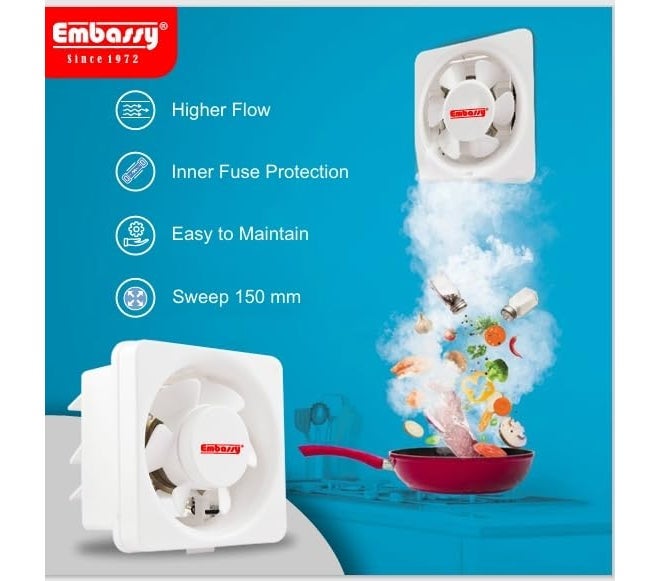 Embassy مروحة تهوية عالية الأداء 10 بوصة - ضوضاء منخفضة، تدفق هواء كبير، كفاءة في استهلاك الطاقة، محرك طويل العمر، مثالية للاستخدام في المنزل والمطبخ، ضمان لمدة 2 سنة - Image 5