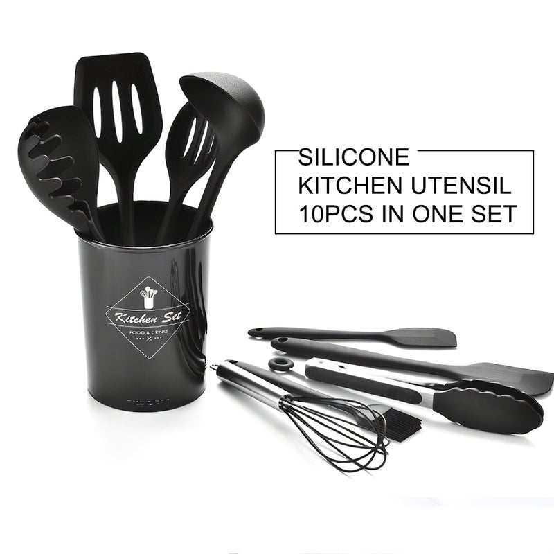 Kitchen Utensils Set 10Pcs Silicone Non-stick Barreled Cooking Utensil All Over Silica Gel Utensil with Gift S Shaped Hooks - Image 5