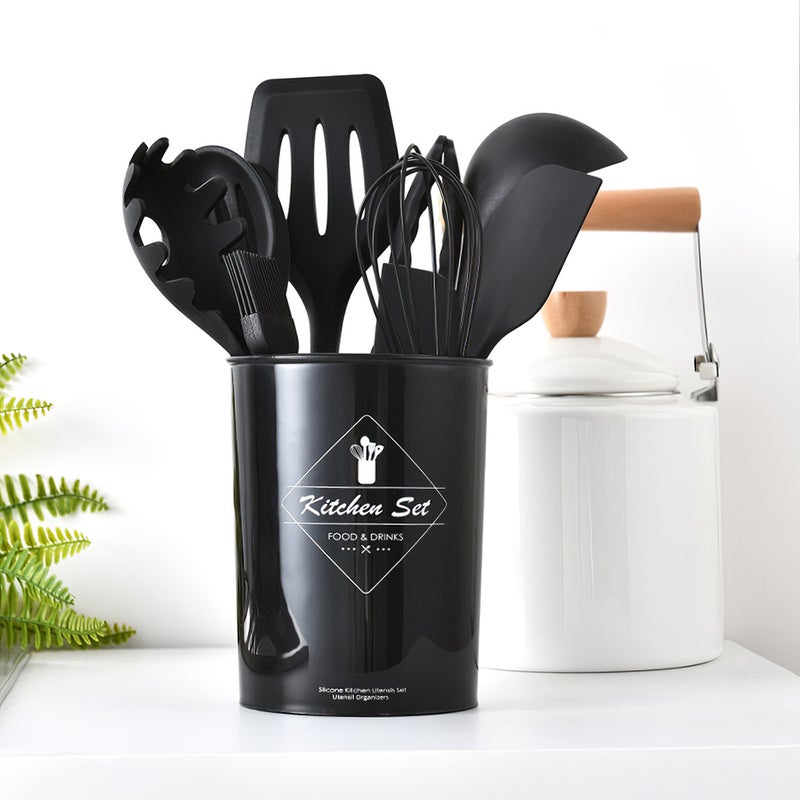 Kitchen Utensils Set 10Pcs Silicone Non-stick Barreled Cooking Utensil All Over Silica Gel Utensil with Gift S Shaped Hooks - Image 2