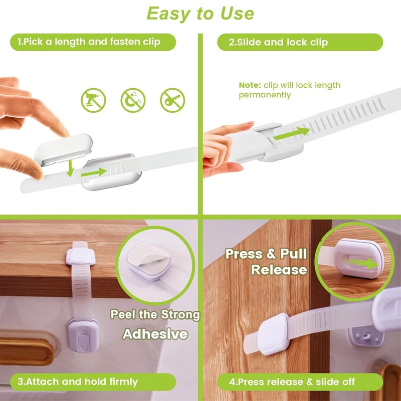 Matenf Child Proof Cabinet Locks 4 Packs Baby Toddlers Locks for Drawers Refrigerator Safety Latches for Kids Pets Durable Safe ABS Material Strong Adhesive No Drill Tool Needed Easy to Use - Image 3