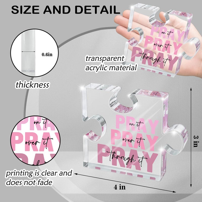 zaxek Religious Plaques Christian Woman Decor Gifts - Pray on it Pray over it -Puzzle Acrylic Sign - Pink Office Desk Accessories Decor Sign, Pink Dorm Room for Women - Long Distance Gifts (puzzle) - Image 2