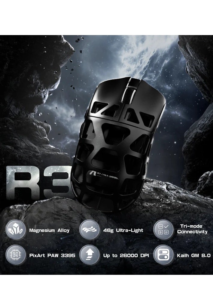 Attack Shark - R3 46g Superlight Magnesium Alloy Wireless Gaming Mouse, BT/2.4Ghz/Wired Computer Mouse, 8000Hz Wireless Polling Rate, PAW3395 26K DPI Optical Sensor Programmable Mice for Win/Mac(Black) - Image 1