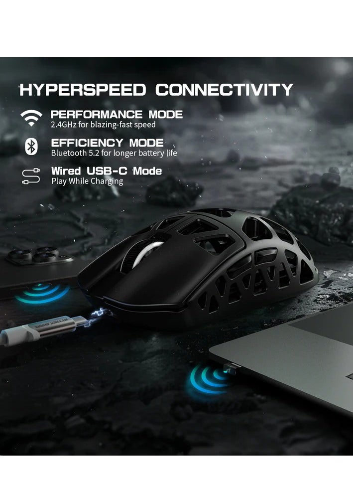 Attack Shark - R3 46g Superlight Magnesium Alloy Wireless Gaming Mouse, BT/2.4Ghz/Wired Computer Mouse, 8000Hz Wireless Polling Rate, PAW3395 26K DPI Optical Sensor Programmable Mice for Win/Mac(Black) - Image 1