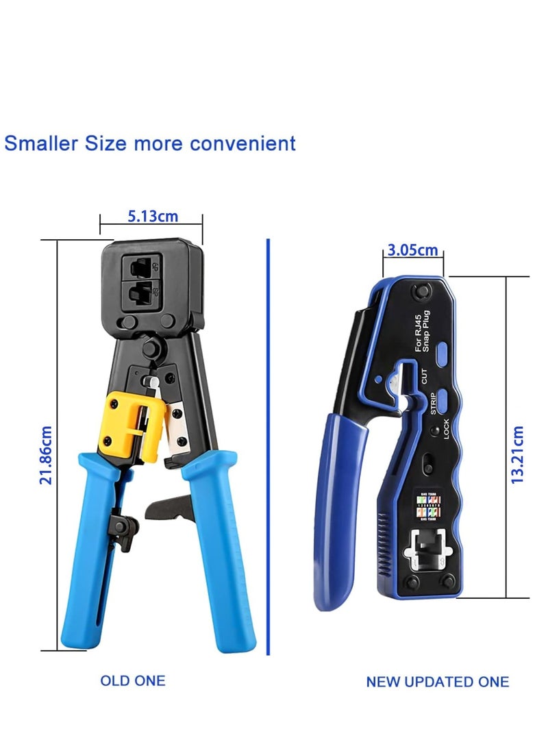 SYOSI - RJ45 Crimp Tool, Kit of RJ45 Crimping Tool, RJ45 Pass Through Crimp Tool with 50 PCS CAT6 Pass Through Connectors, 50 PCS RJ45 Cat6 Protection Covers and Mini Stripping Plier - Image 1