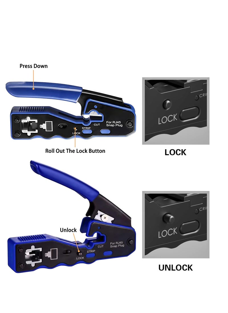 SYOSI - RJ45 Crimp Tool, Kit of RJ45 Crimping Tool, RJ45 Pass Through Crimp Tool with 50 PCS CAT6 Pass Through Connectors, 50 PCS RJ45 Cat6 Protection Covers and Mini Stripping Plier - Image 1