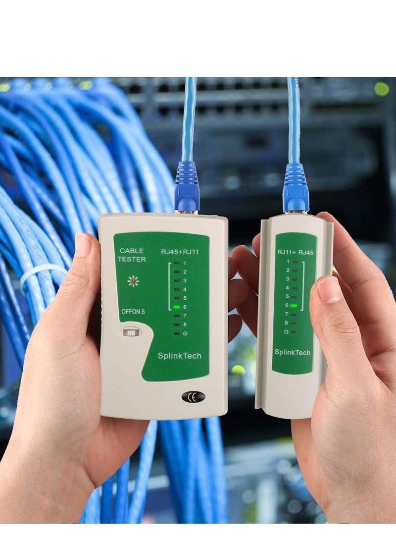 SYOSI - RJ45 Crimp Tool, Kit of RJ45 Crimping Tool, RJ45 Pass Through Crimp Tool with 50 PCS CAT6 Pass Through Connectors, 50 PCS RJ45 Cat6 Protection Covers and Mini Stripping Plier - Image 1