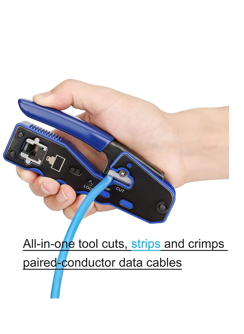 SYOSI - RJ45 Crimp Tool, Kit of RJ45 Crimping Tool, RJ45 Pass Through Crimp Tool with 50 PCS CAT6 Pass Through Connectors, 50 PCS RJ45 Cat6 Protection Covers and Mini Stripping Plier - Image 1