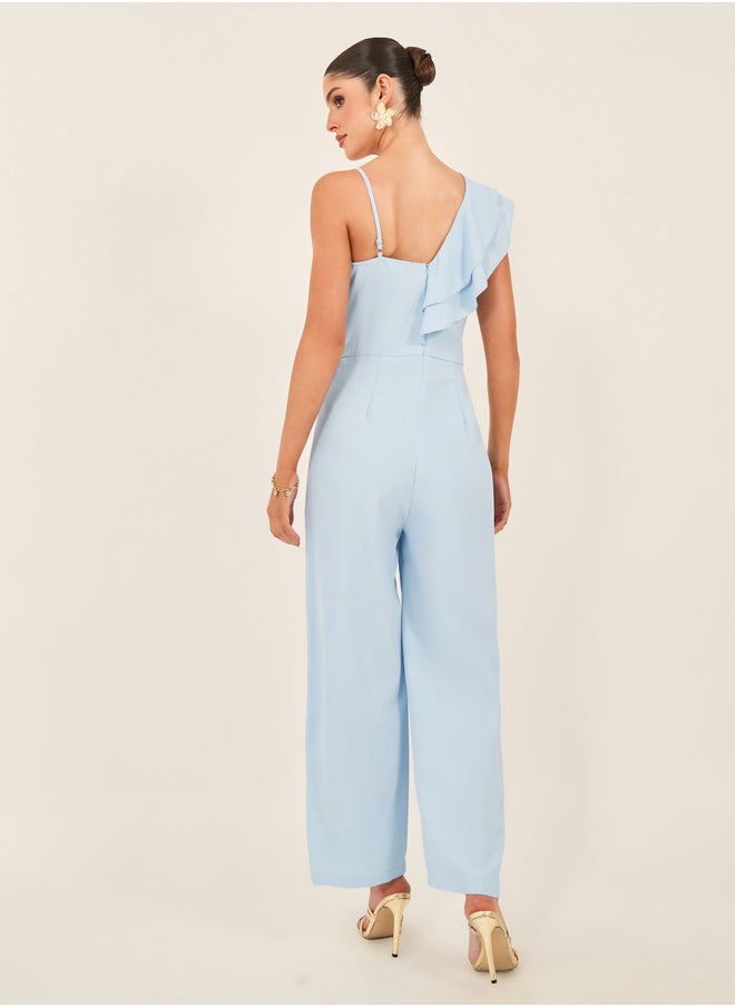 Wide Leg Ruffled Detail Jumpsuit