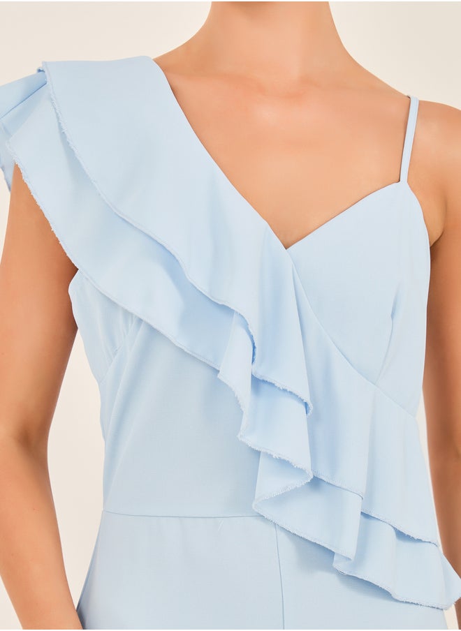 Wide Leg Ruffled Detail Jumpsuit