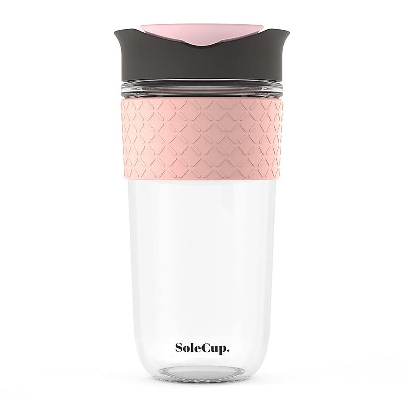 SoleCup. Large Travel Mug - Reusable Insulated Coffee Mug - 18oz/530ml BPA-Free Hot Drink Travel Mug with Lid & Silicone Band (Gray and Pink, 18oz) - Image 1