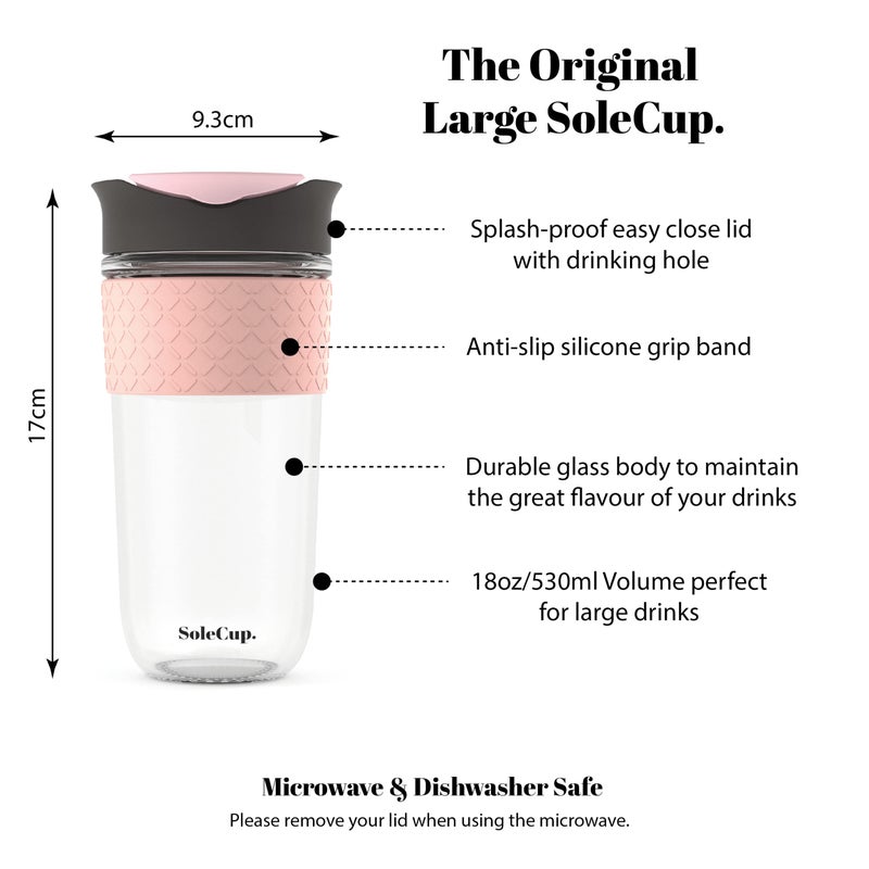 SoleCup. Large Travel Mug - Reusable Insulated Coffee Mug - 18oz/530ml BPA-Free Hot Drink Travel Mug with Lid & Silicone Band (Gray and Pink, 18oz) - Image 2