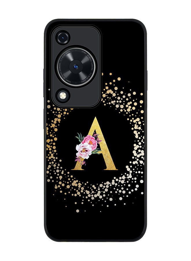 Stylizedd Rugged Black edge case for Huawei nova Y72 / Huawei Enjoy 70 4G,Slim fit Cover Custom Monogram Initial Letter Floral Pattern Alphabet - A (Black) - Image 1