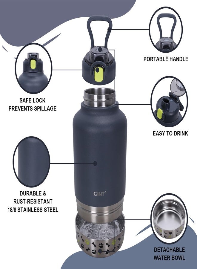 GiNT 37oz Insulated Stainless Steel Dog & Human Water Bottle | Leakproof Travel Dispenser with Detachable 10oz Bowl, 24H Cold/12H Hot, Carrying Case for Walking, Hiking, Camping & Outdoor Travel - Image 2