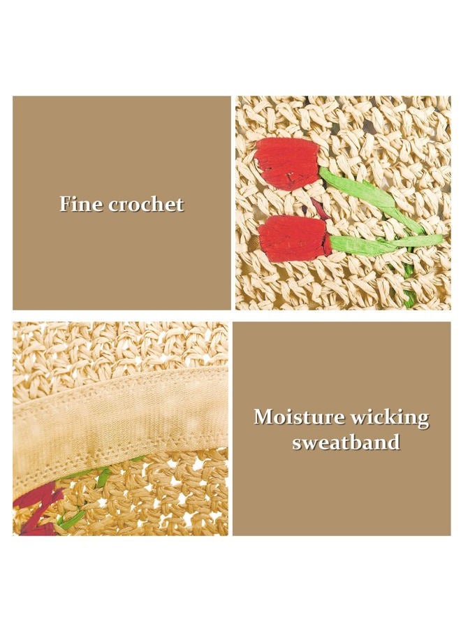 DOCILA Lovely Cherry Straw Sun Hat Women Packable Wide Brim Sun Protection Caps Aesthetic Fruits Print Bucket Hats Adjustable Rope - Image 5