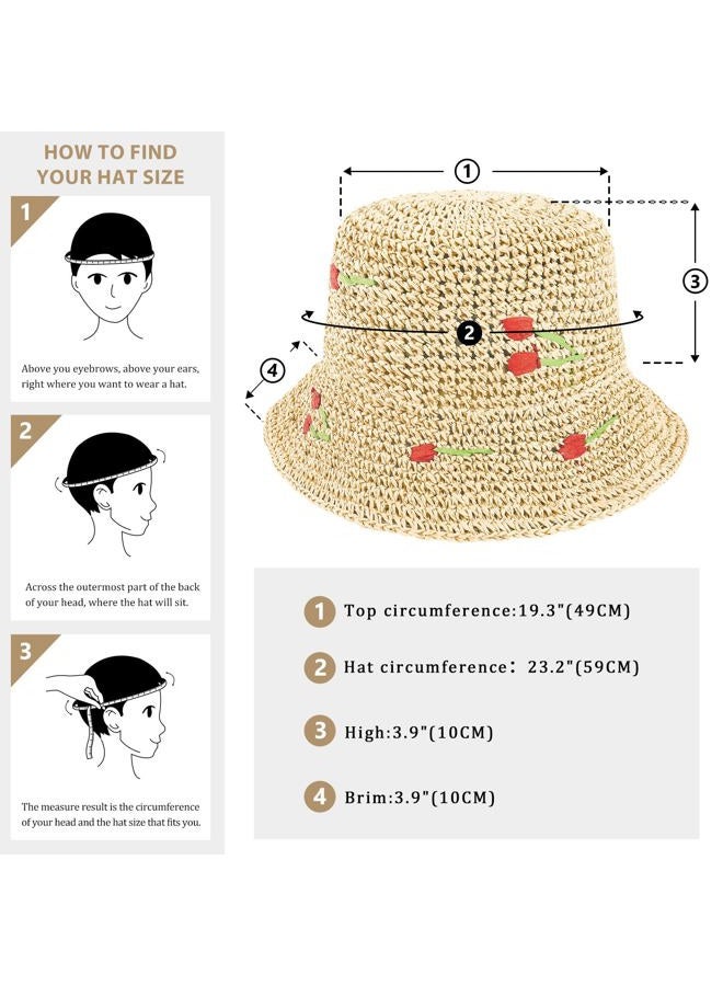 DOCILA Lovely Cherry Straw Sun Hat Women Packable Wide Brim Sun Protection Caps Aesthetic Fruits Print Bucket Hats Adjustable Rope - Image 4