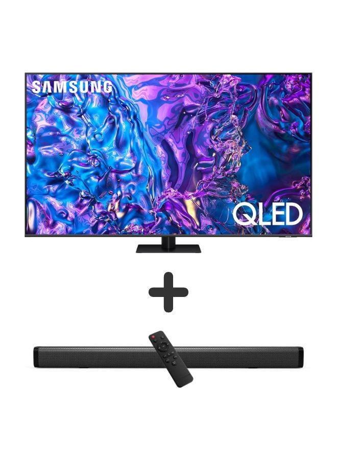 55-Inch QLED 4K Q70D Tizen OS Smart TV with 4K AI Upscaling, Quantum Dot, AirSlim Design With 2.0 Channel Soundbar 30W, HDMI ARC, Bluetooth, USB, MP3, FM Station 55Q70D+SOUNDBAR Grey