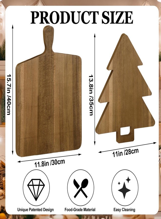 Vesici 2 Pcs Christmas Cutting Board Acacia Christmas Tree Charcuterie Board Xmas Kitchen Decoration Platter Dessert Fruit Tray for Kitchen Cutting Farmhouse Table Gifts - Image 2