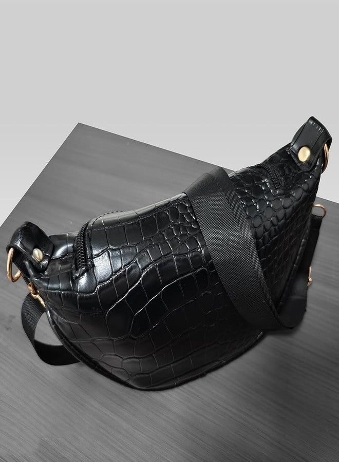 JienClound Shoulder Bag for Women, Trendy Dumpling Bag Hobo Purse Crescent Crossbody Bag Saddle Bag with Zipper (Black) - Image 5