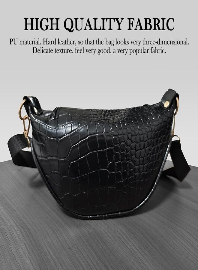 JienClound Shoulder Bag for Women, Trendy Dumpling Bag Hobo Purse Crescent Crossbody Bag Saddle Bag with Zipper (Black) - Image 4