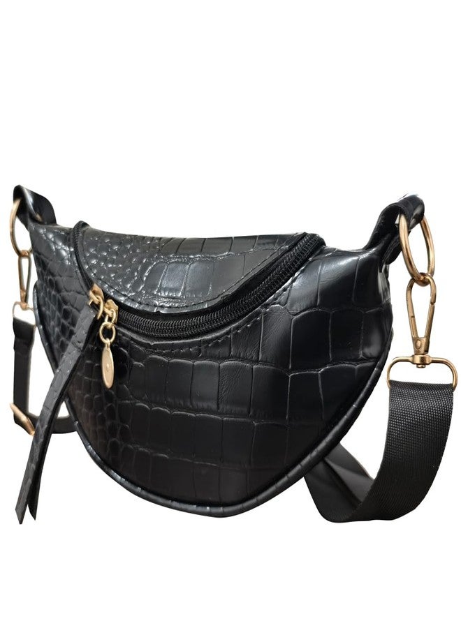 JienClound Shoulder Bag for Women, Trendy Dumpling Bag Hobo Purse Crescent Crossbody Bag Saddle Bag with Zipper (Black) - Image 1