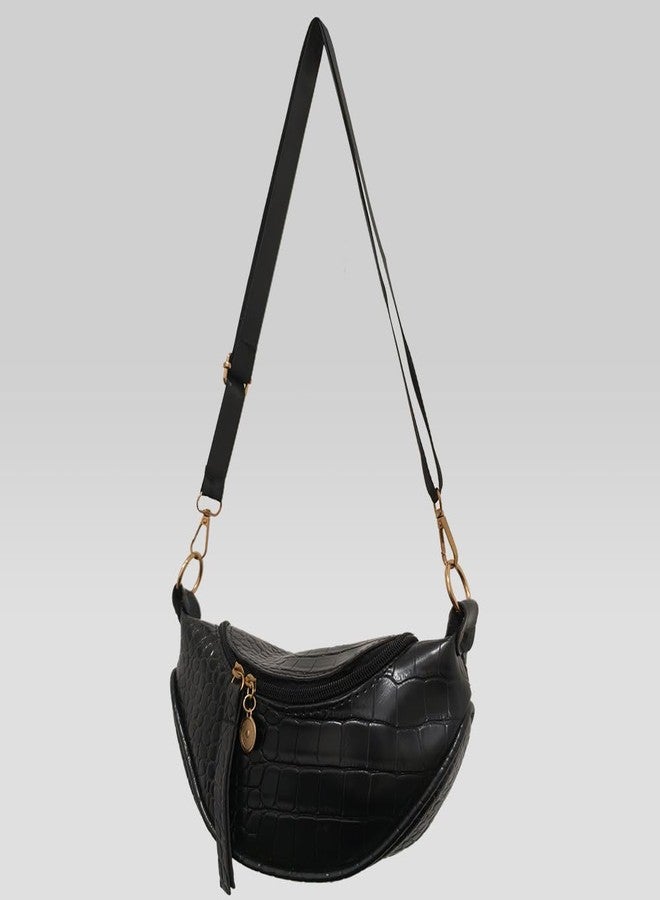JienClound Shoulder Bag for Women, Trendy Dumpling Bag Hobo Purse Crescent Crossbody Bag Saddle Bag with Zipper (Black) - Image 3