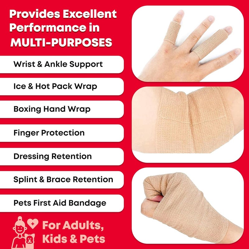 Ever Ready First Aid Self Adherent Cohesive Wrap Bandages 4 x 5 Yards for First Aid Sprains Swelling Sports Pets Tan  6 Count - Image 3