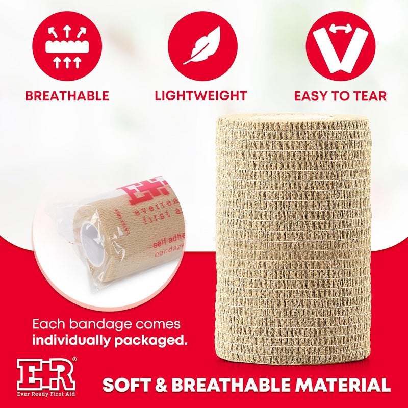 Ever Ready First Aid Self Adherent Cohesive Wrap Bandages 4 x 5 Yards for First Aid Sprains Swelling Sports Pets Tan  6 Count - Image 5