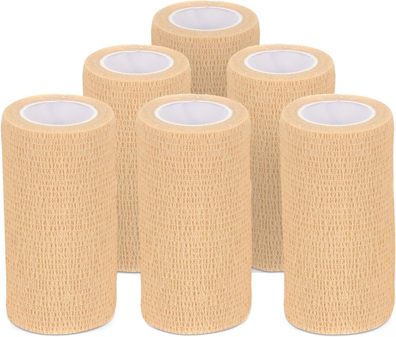 Ever Ready First Aid Self Adherent Cohesive Wrap Bandages 4 x 5 Yards for First Aid Sprains Swelling Sports Pets Tan  6 Count - Image 1