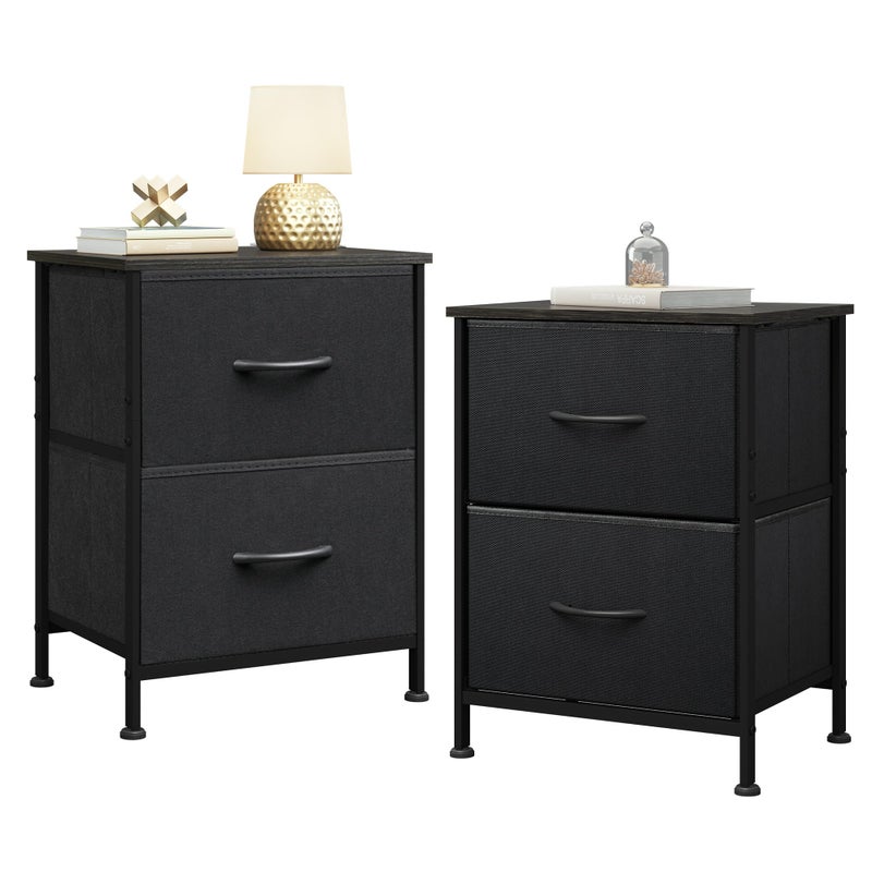 WLIVE Black Nightstand Set of 2, Night Stand with 2 Fabric Drawers, Small Dresser for Bedroom, Bedside Tables for Small Spaces, Dorm, Wood Top - Image 1